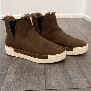 J/Slides NYC Val Leather Platform Slip-on Shoe / Bootie with Faux Fur, size 8